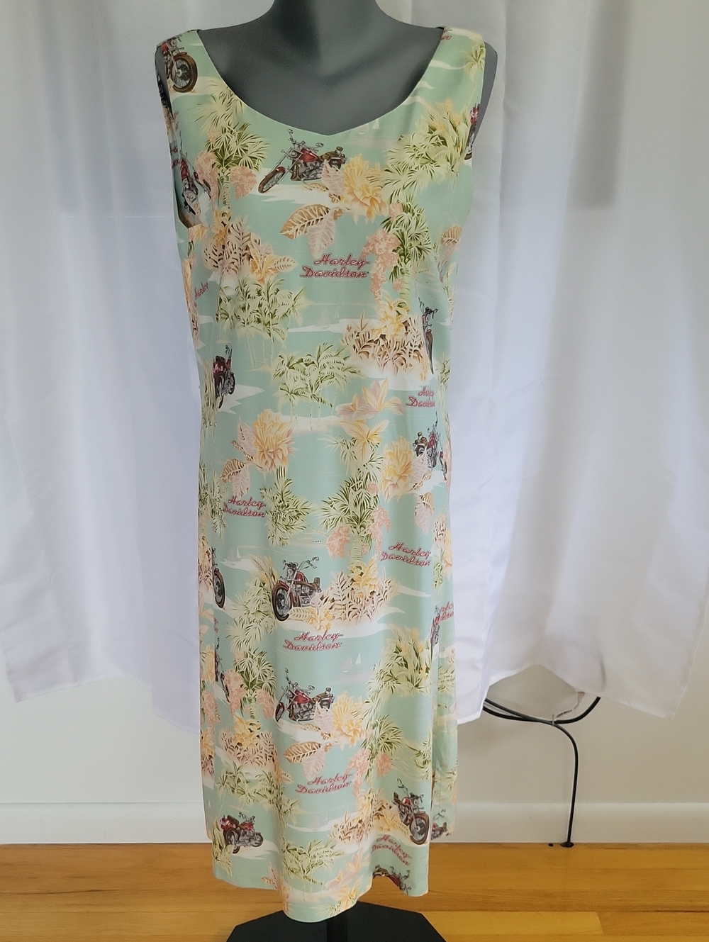 Harley-Davidson x Tori Richards Dress Large Green 90s Y2K